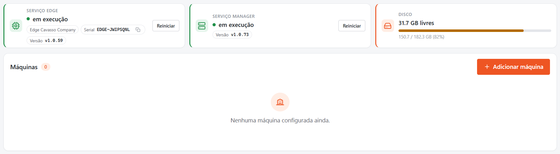 Painel administrativo — instalador do CNC Monitor 3.0