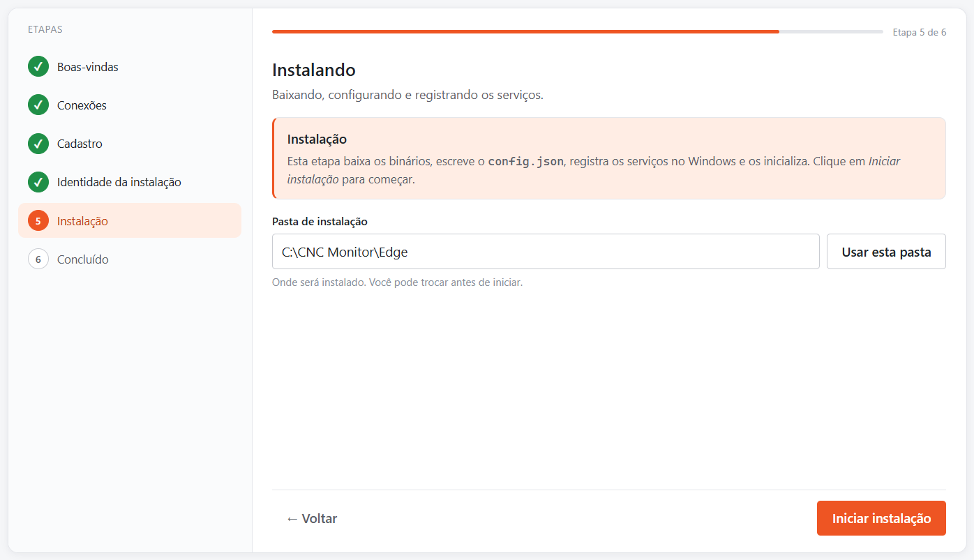 Pasta de instalação — instalador do CNC Monitor 3.0