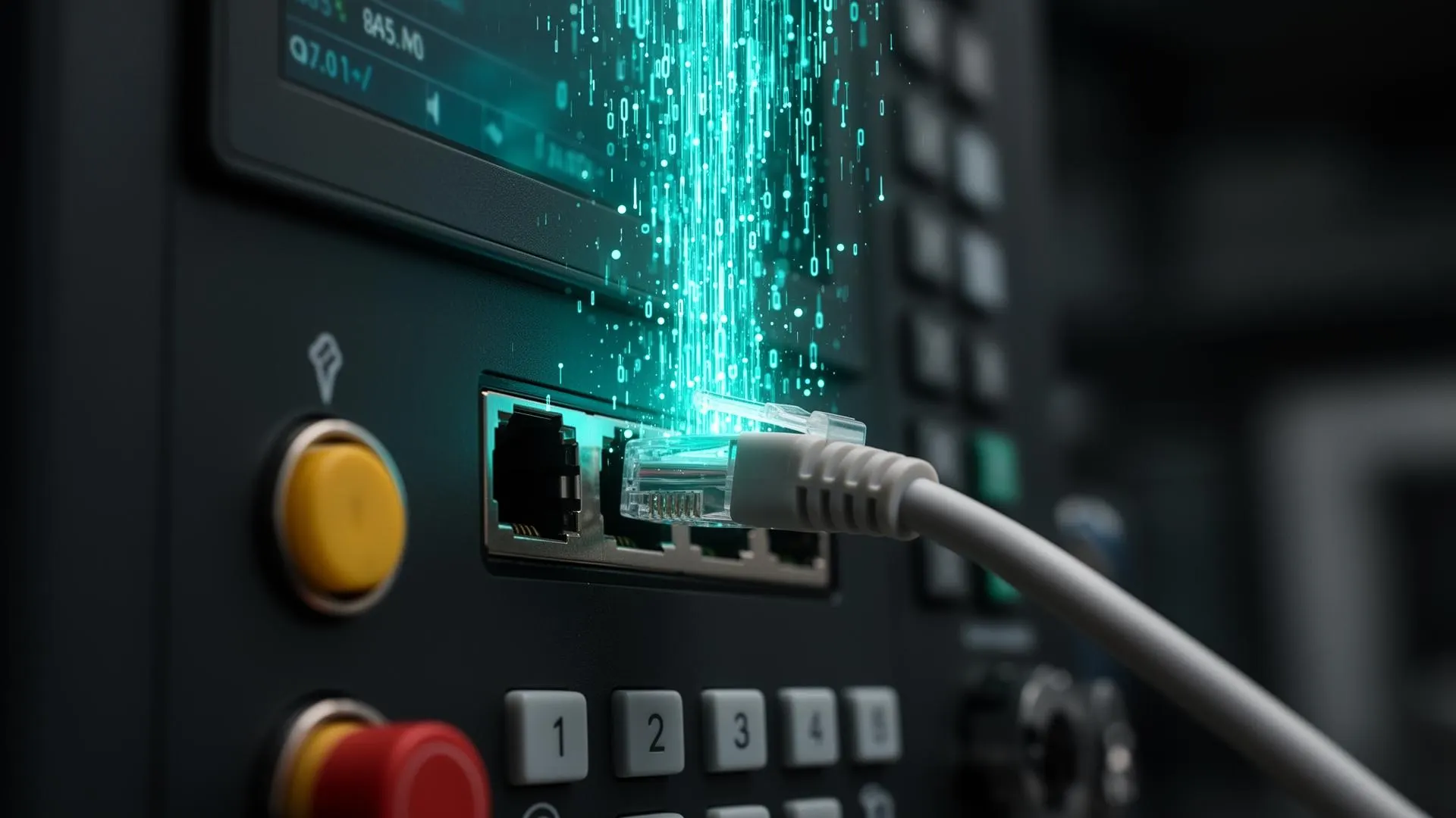 Cabo de rede conectado ao comando CNC